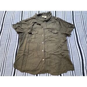 Islander Olive Green Utility Button Down‎ Shirt Short Sleeve Women's Size 10